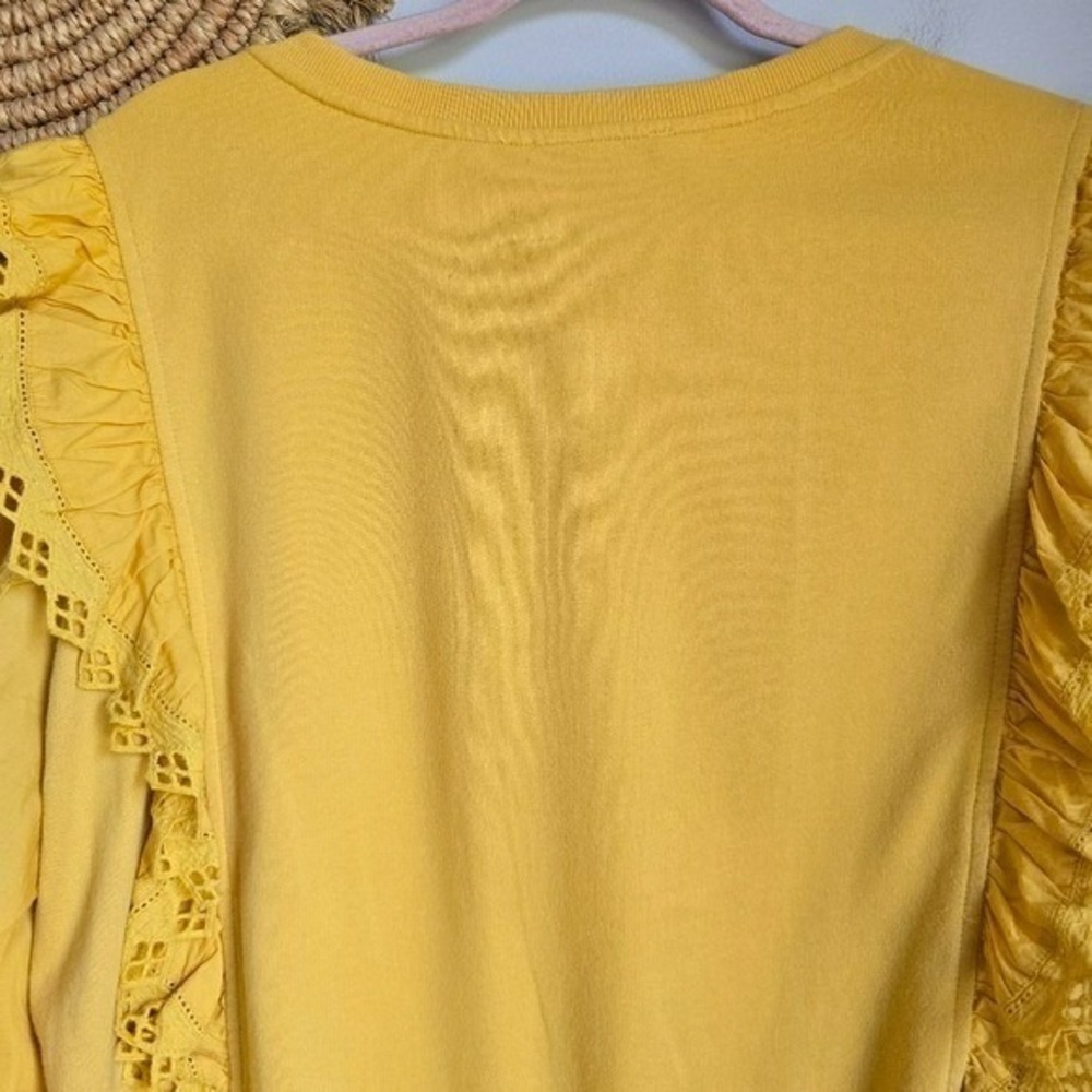 Anthropologie NEW Marigold Yellow Eyelet Ruffle Sleeve Sweatshirt SZ XL Cottage - Picture 8 of 14